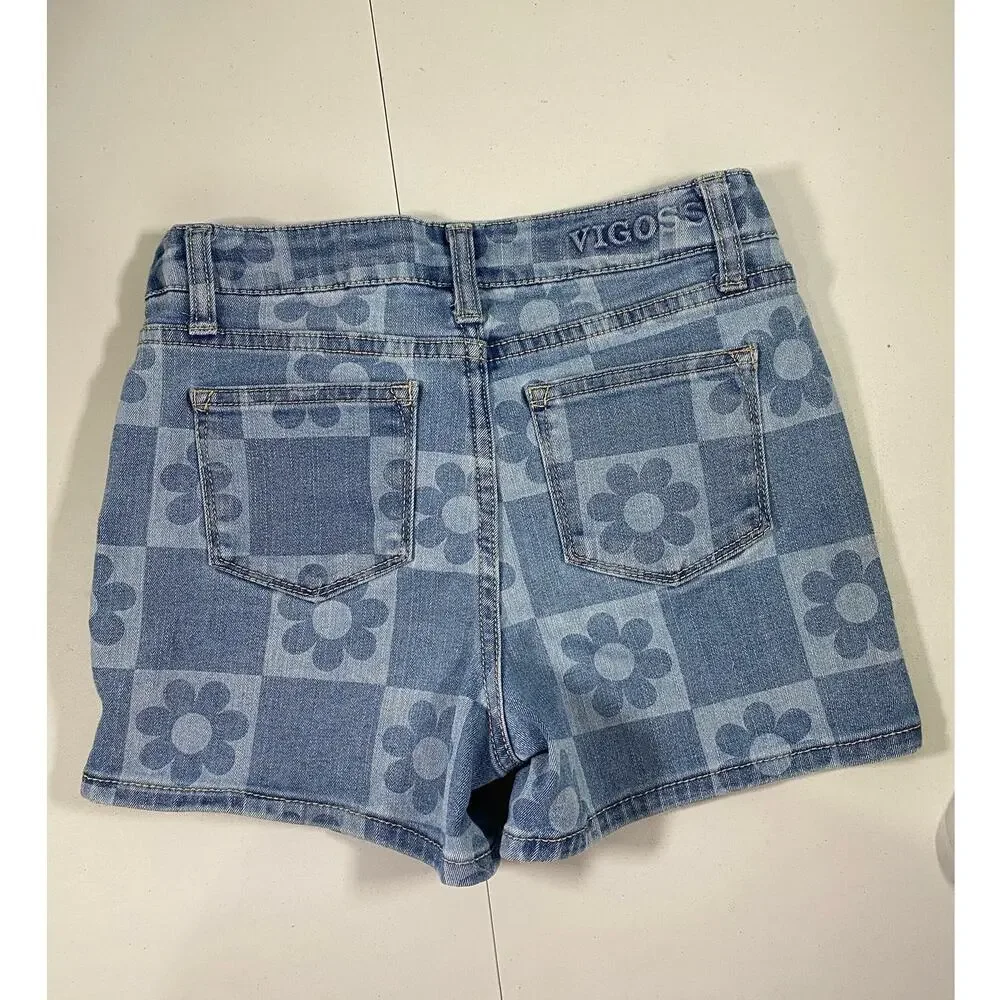 Vigoss Girls The Marley Shorts Flower Design Size 10 Medium Wash Denim